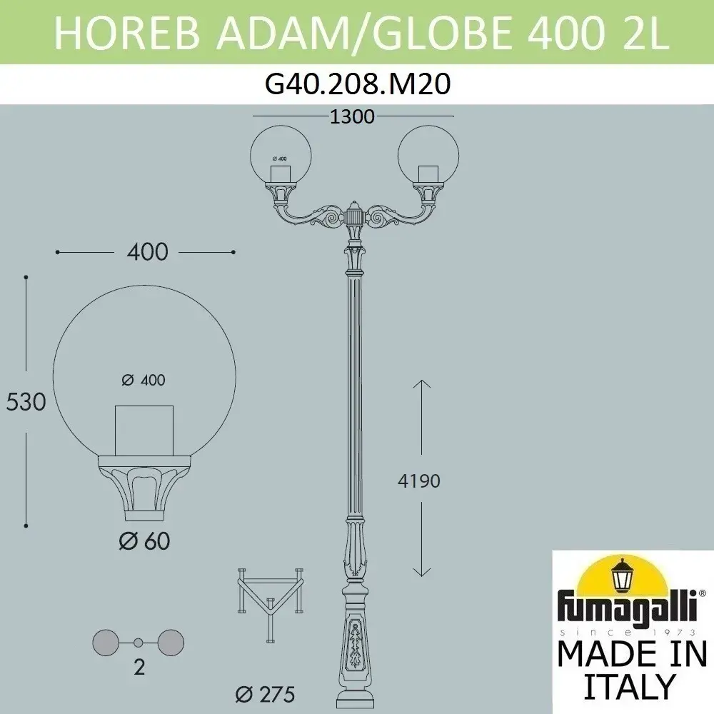 Фонарный столб Fumagalli G40.208.M20.AYE27 GLOBE 400 — черный, ракурс 3
