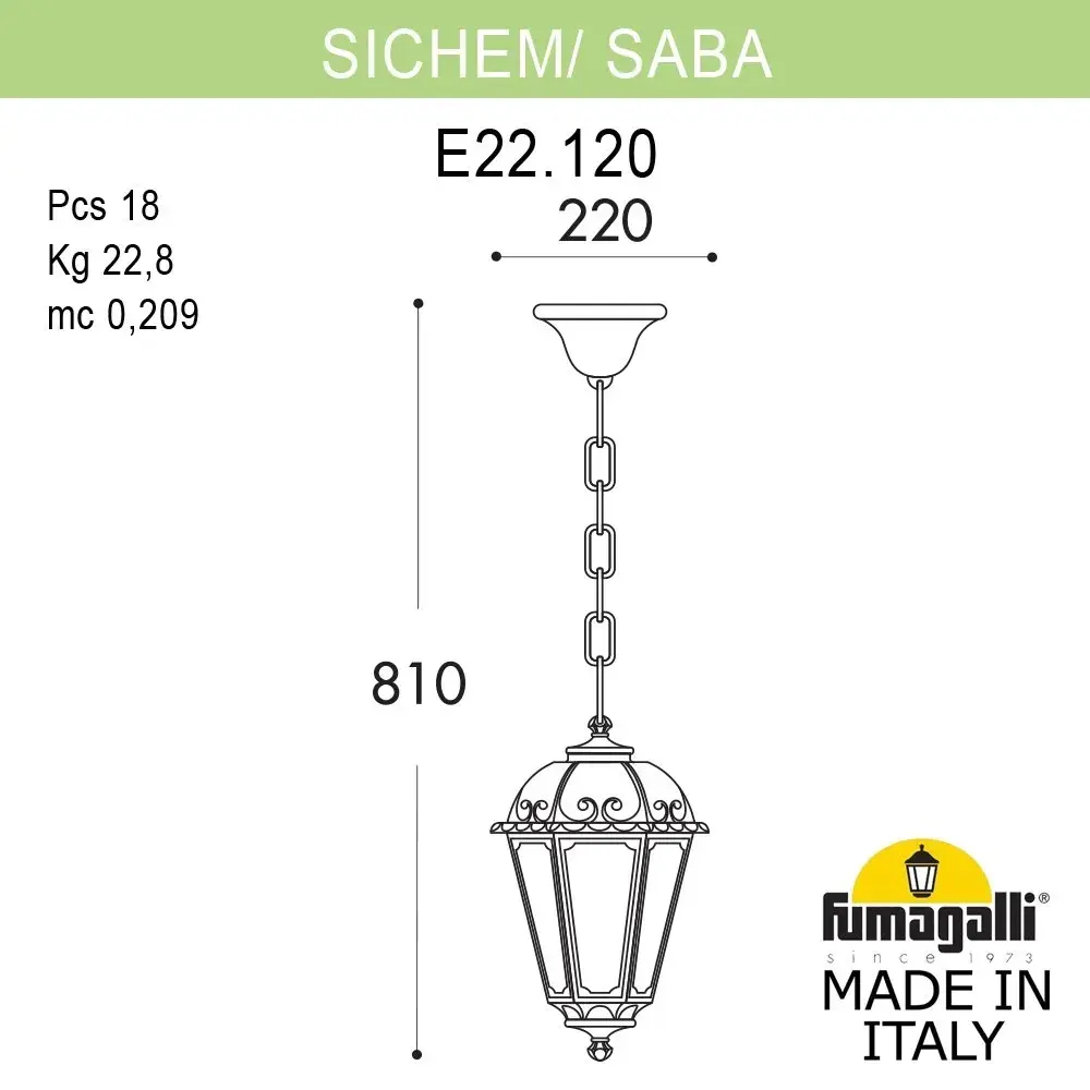 Подвесной уличный светильник Fumagalli K22.120.000.AYE27 SABA — черный