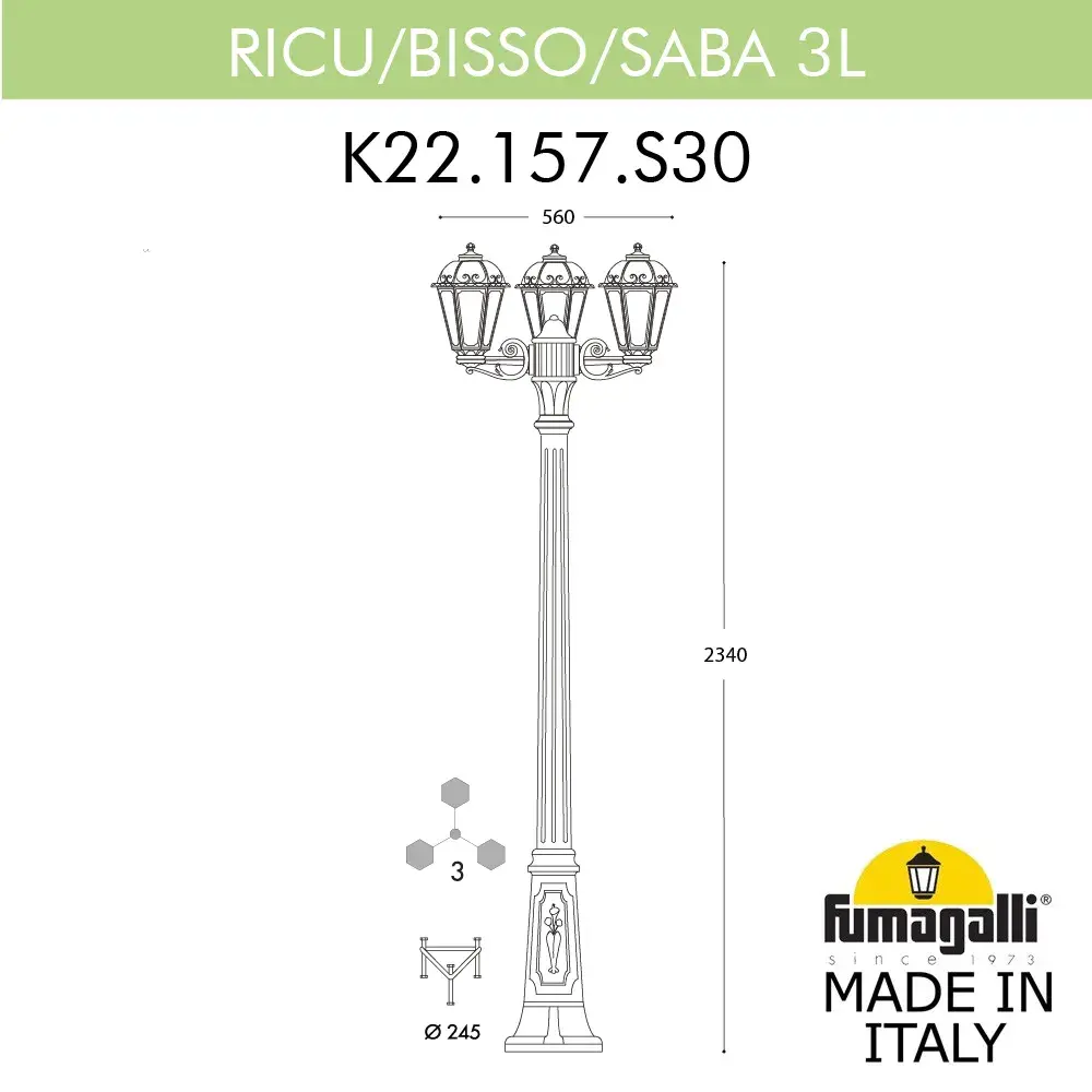 Фонарный столб Fumagalli K22.157.S30.AYE27 SABA — черный, ракурс 2