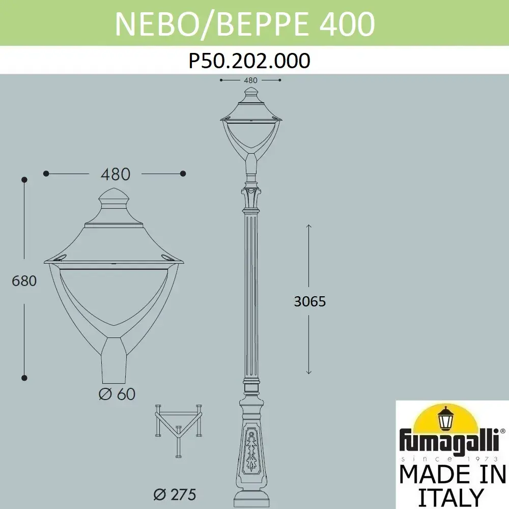 Фонарный столб Fumagalli P50.202.000.AYH27 BEPPE — черный, ракурс 2