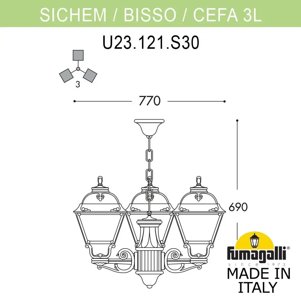 Подвесной уличный светильник Fumagalli U23.120.S30.BXE27 CEFA — бронза, ракурс 3