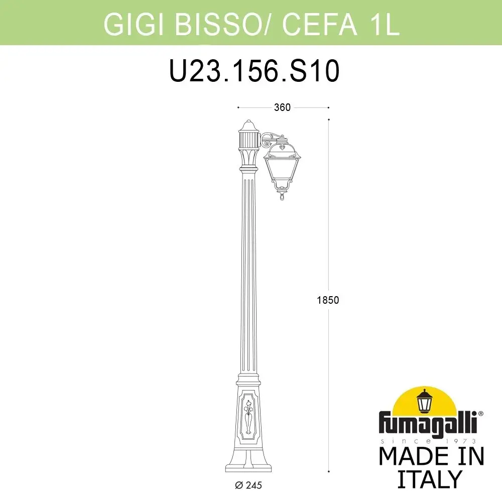 Фонарный столб Fumagalli U23.156.S10.AXE27 CEFA — черный, ракурс 2