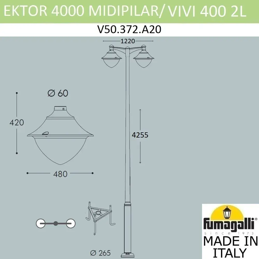 Фонарный столб Fumagalli V50.372.A20.LXH27 VIVI — серый, ракурс 2