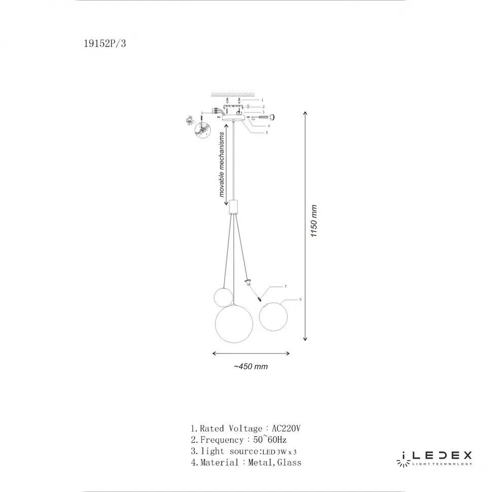 Люстра iLedex 19152P/3-6W-3000K SL SELFIE — никель, ракурс 2
