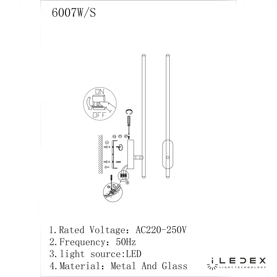 Бра iLedex 6007W/S - 8W - 3000K BK ROYAL — черный