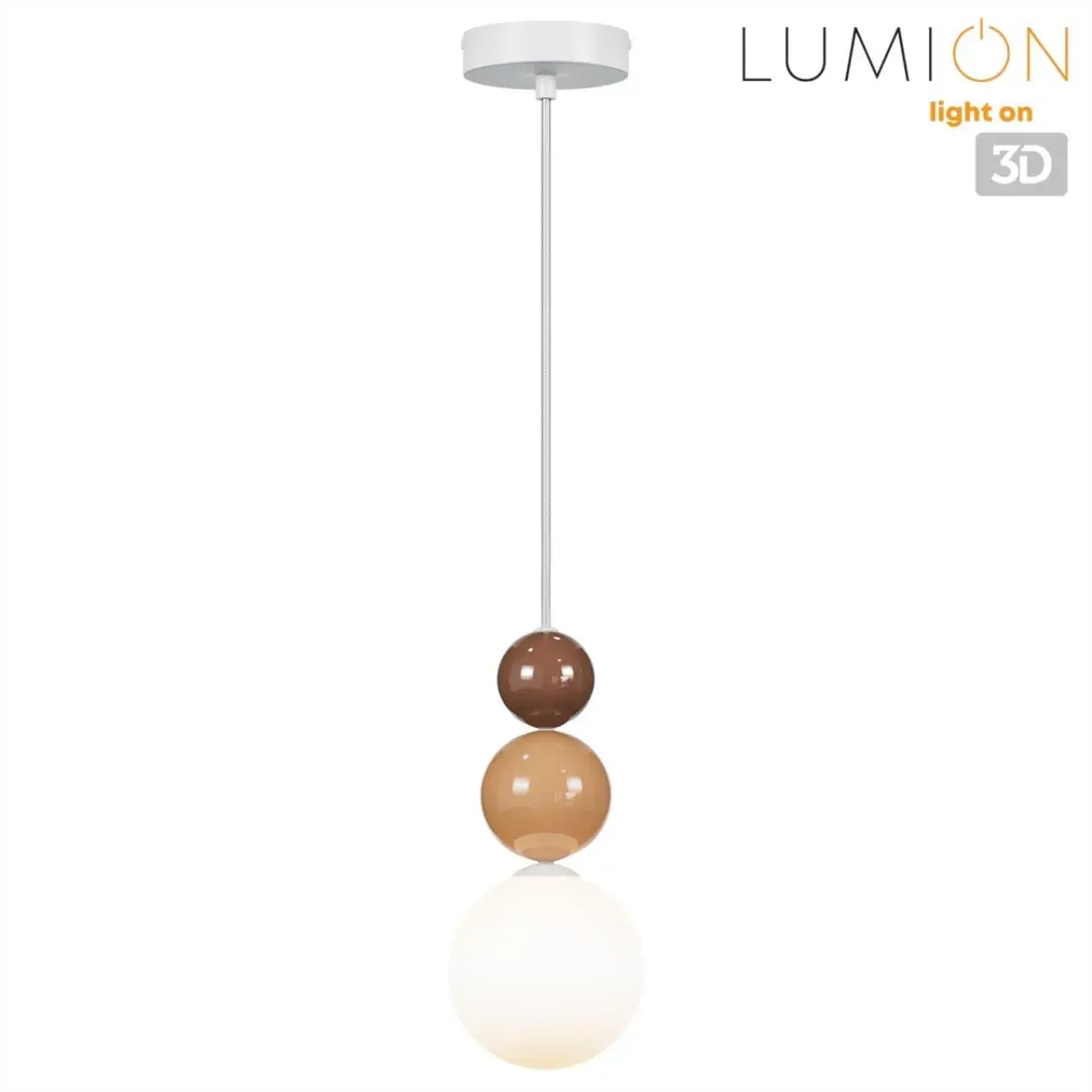 Подвесной светильник Lumion из матового стекла и белого металла, имитация пирамиды из разноцветных шаров, ракурс 3