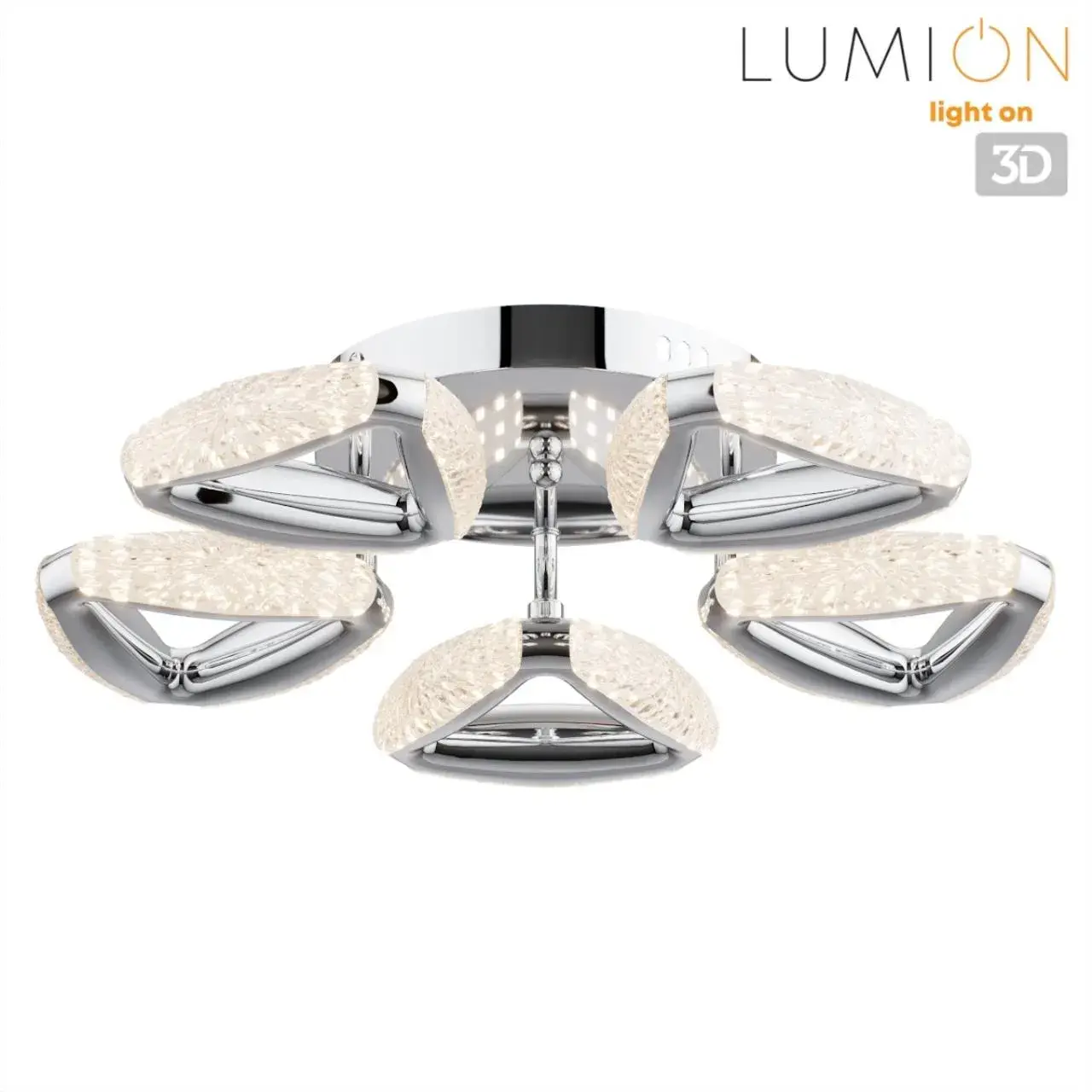 Потолочная люстра Lumion из хрома с открытыми элементами и акриловой крошкой в стиле хай-тек, ракурс 5