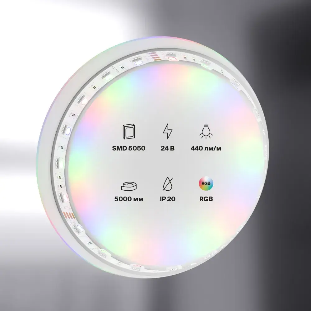 Светодиодная лента 24В 5050 14,4Вт/м Цветная (RGB) 5м IP20, ракурс 5