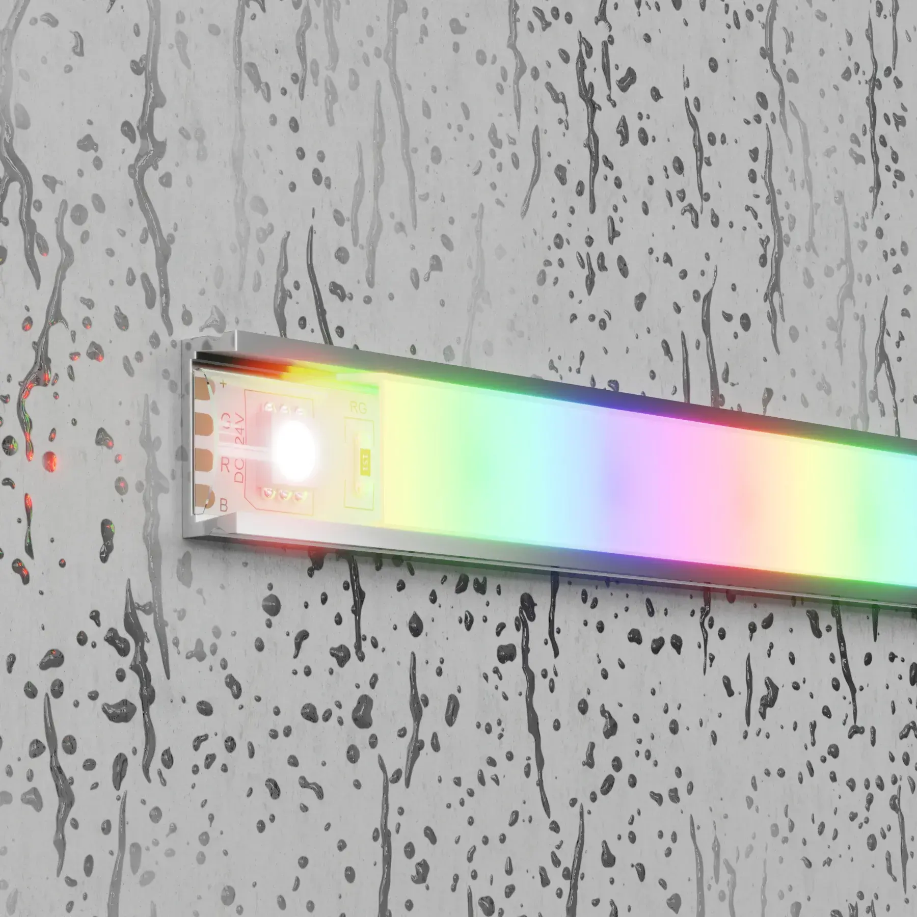 Светодиодная лента 24В 5050 14,4Вт/м Цветная (RGB) 5м IP65, ракурс 3