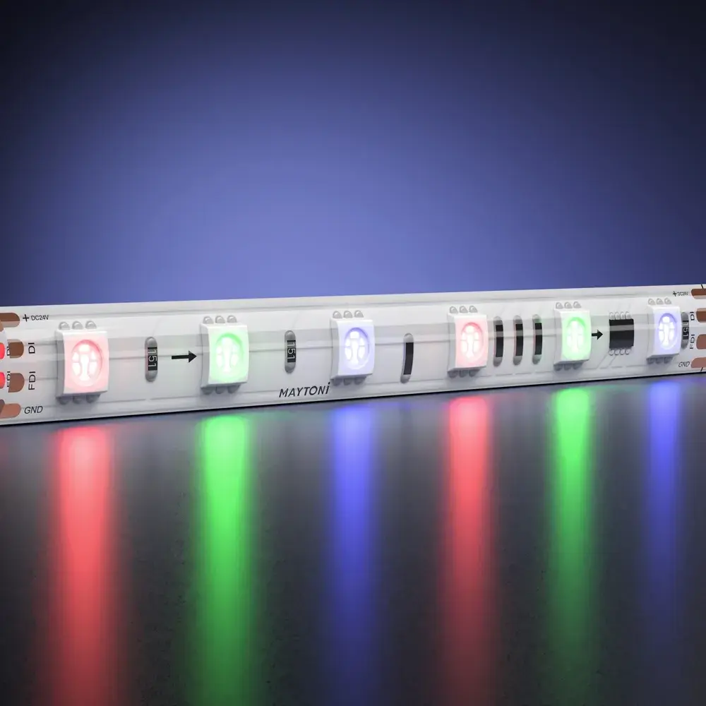 Светодиодная лента 24В 5050 14,4Вт/м 5м IP 65 Адресная (SPI) Цветная (RGB) 201247
