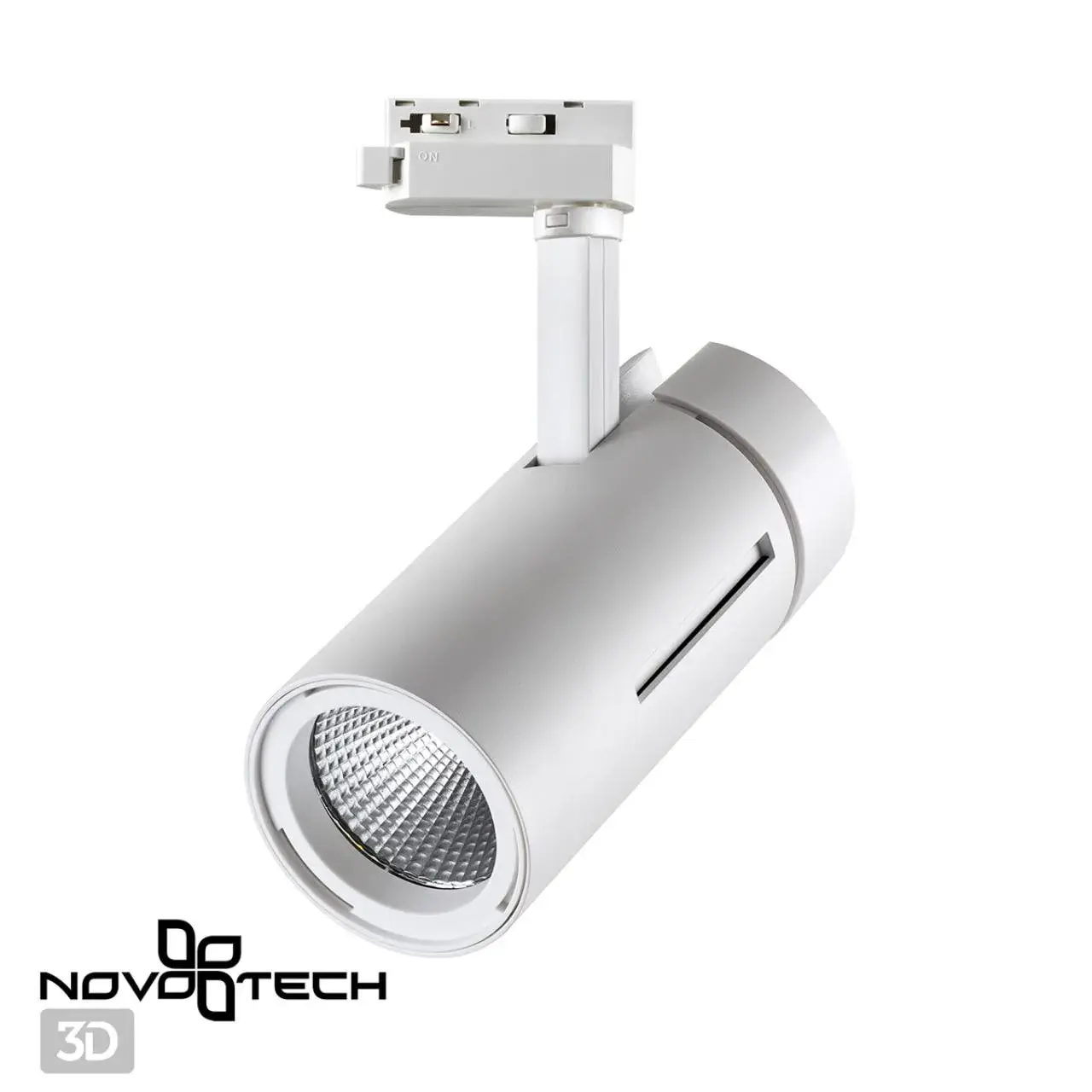 Трековый светильник Novotech белый матовый цилиндрической формы с декоративным плафоном из металла, ракурс 4