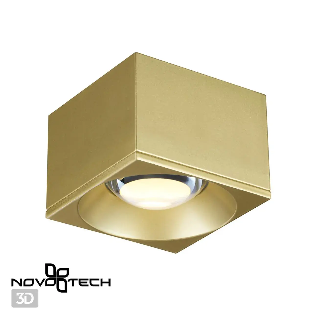 Накладной точечный светильник Novotech в матовом золотом цвете с выпуклым стеклянным рассеивателем, ракурс 4
