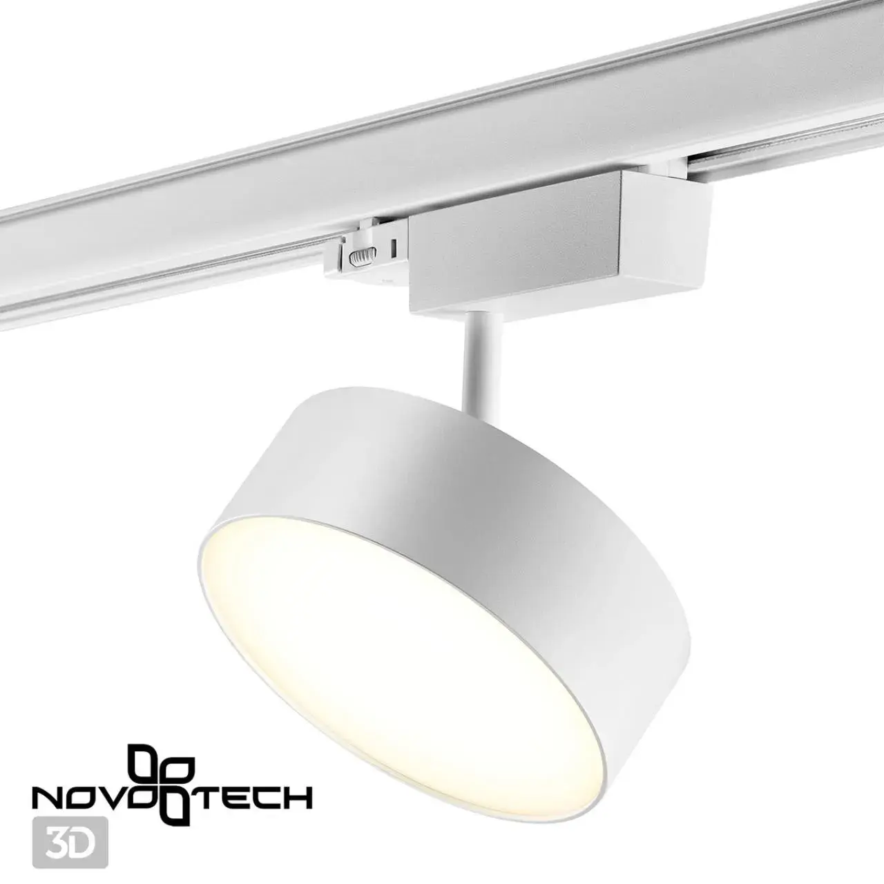 Трековый светильник Novotech белый с акриловым плафоном и корпусом из матового металла, ракурс 4