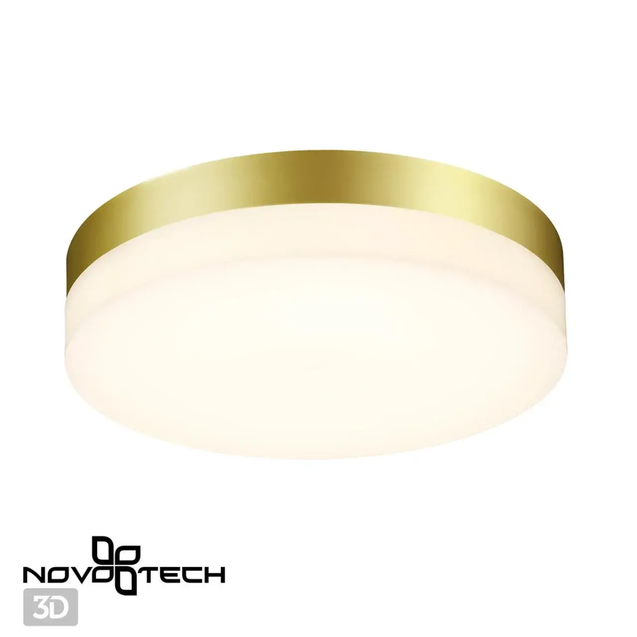 Потолочный уличный светильник Novotech OPAL с широким белым матовым акриловым плафоном и золотым металлическим ободком, ракурс 3