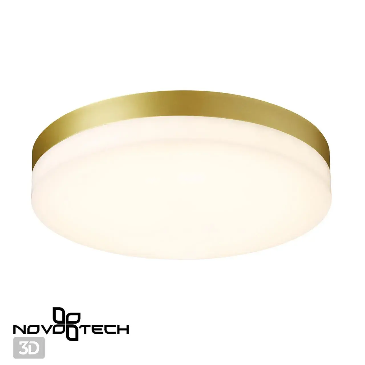 Потолочный уличный светильник Novotech OPAL с широким белым матовым плафоном и золотистым ободком, ракурс 3