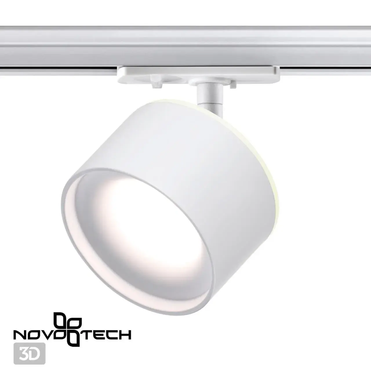 Трековый светильник Novotech GIRO с матовым белым плафоном, минималистичный дизайн на шинопроводе, ракурс 4