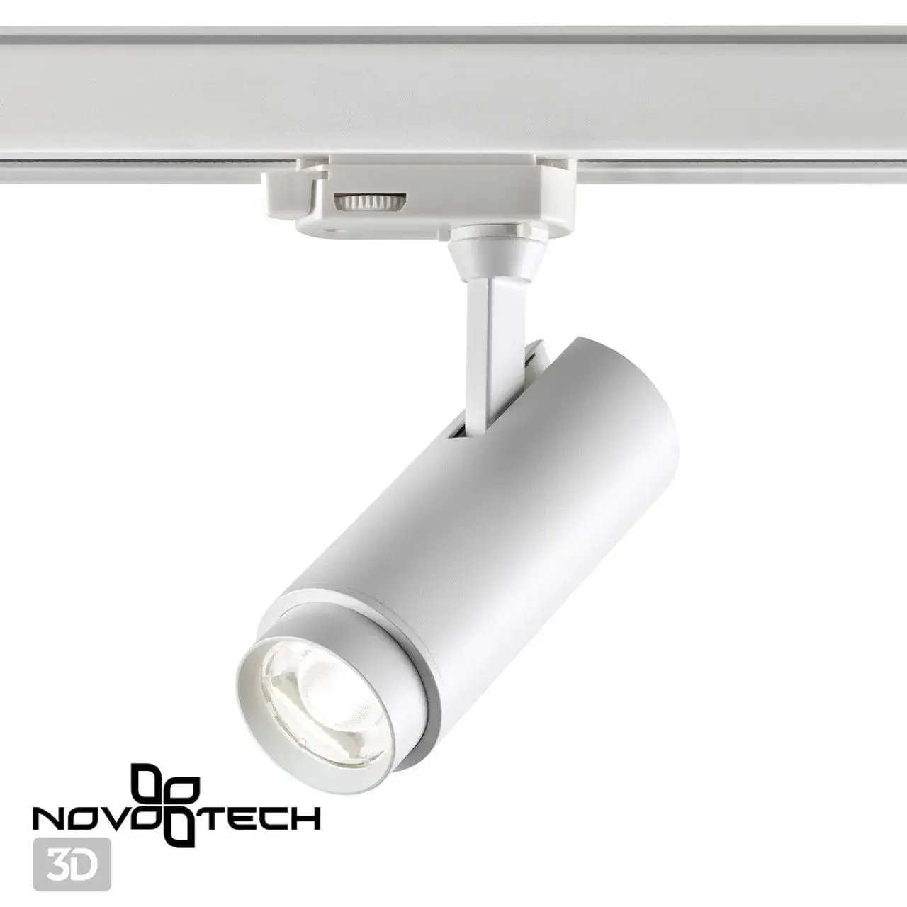 Направленный трековый светильник Novotech белый матовый с регулируемым плафоном, предназначенный для современного, ракурс 3
