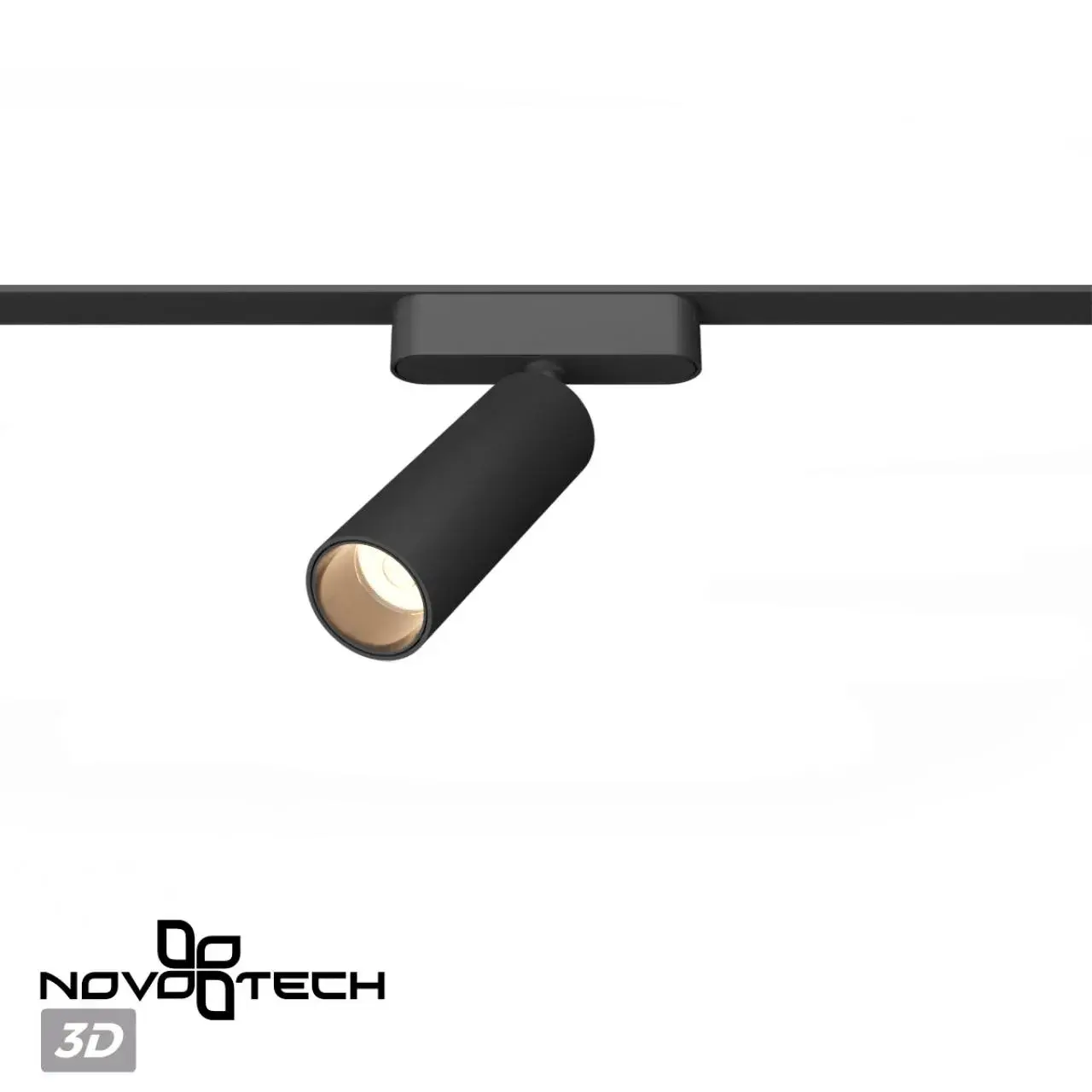 Направленный трековый светильник Novotech черного цвета, сочетающий прямоугольную основу и цилиндрический плафон из, ракурс 4