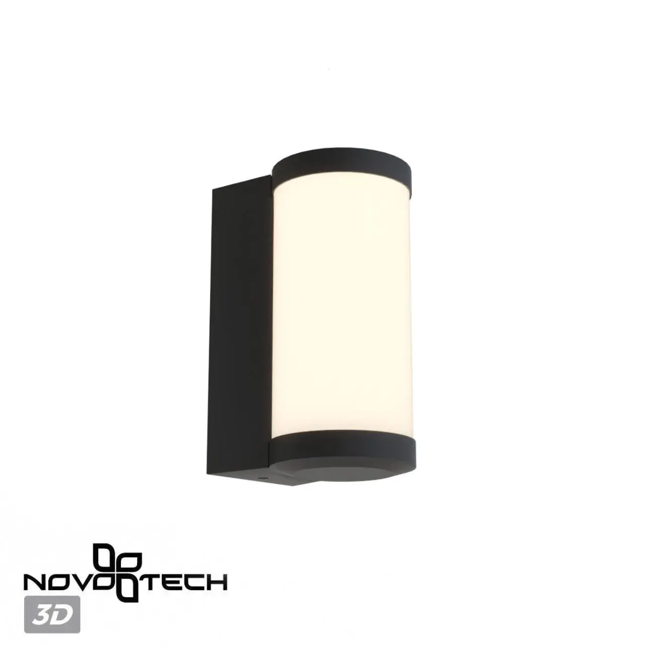 Настенный уличный светильник Novotech, черный корпус, белый матовый пластиковый плафон, минималистичный дизайн, ракурс 3