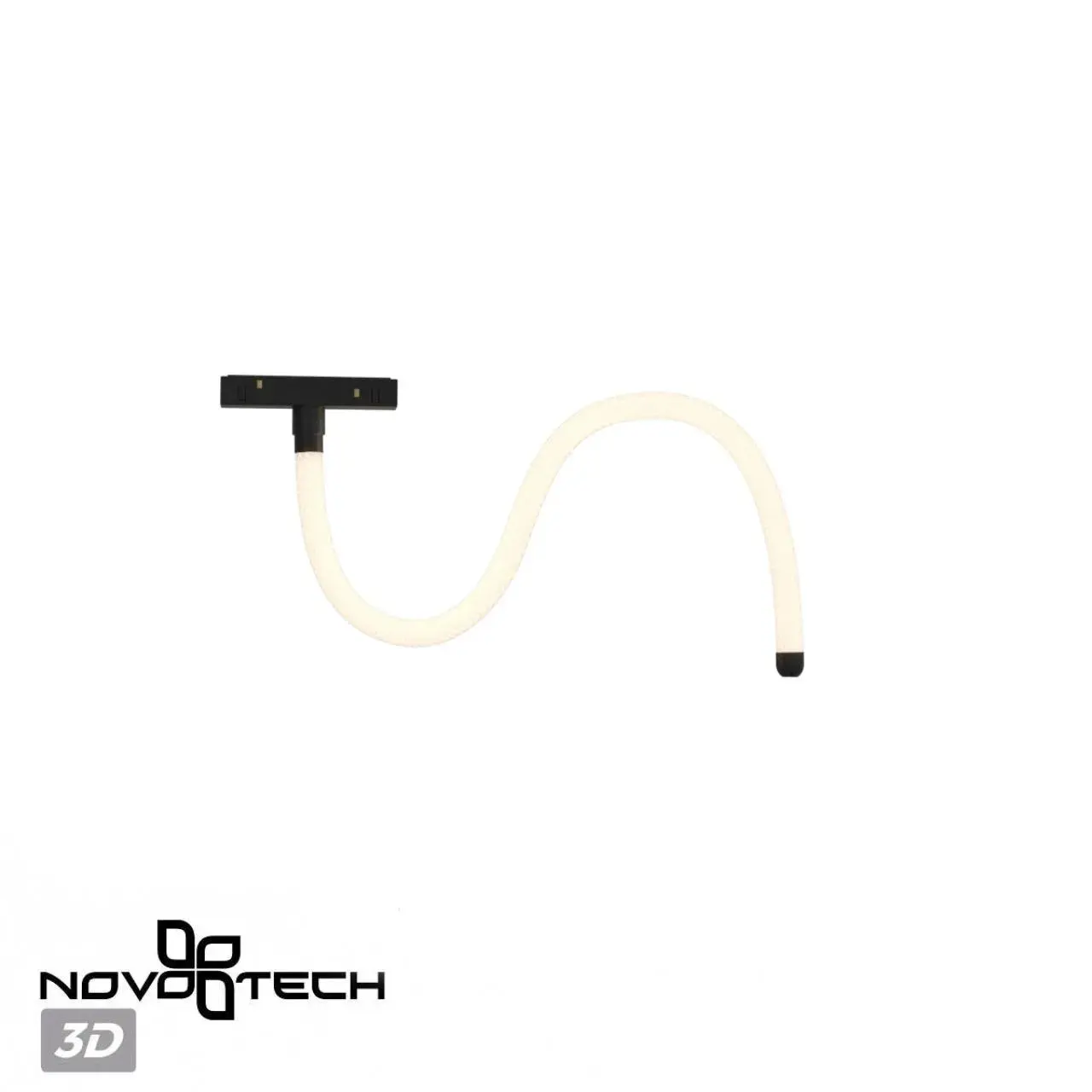Трековый светильник Novotech в коллекции RAMO с черным алюминиевым корпусом и белым матовым плафоном, имитация оплетки, ракурс 6