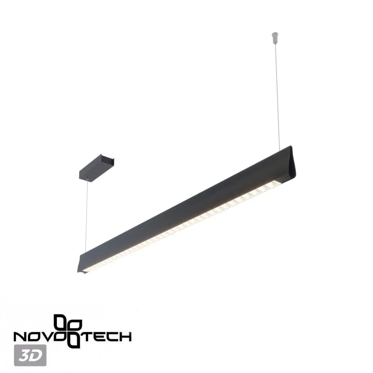 Линейный подвесной светильник Novotech матовый черный, минималистичный дизайн, скрытая светодиодная подсветка, ракурс 5