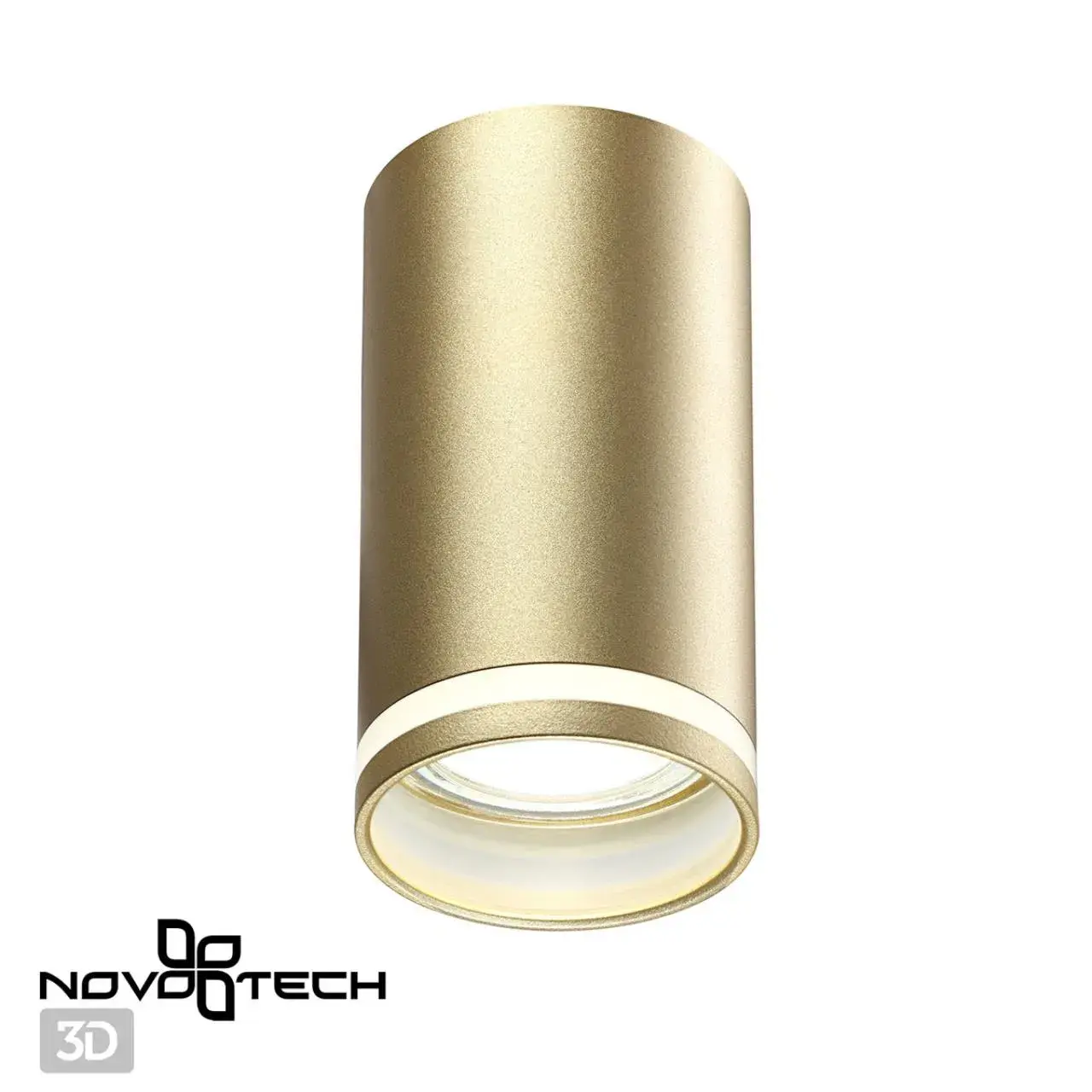Накладной точечный светильник Novotech матовый золотой цилиндрической формы из металла, ракурс 2