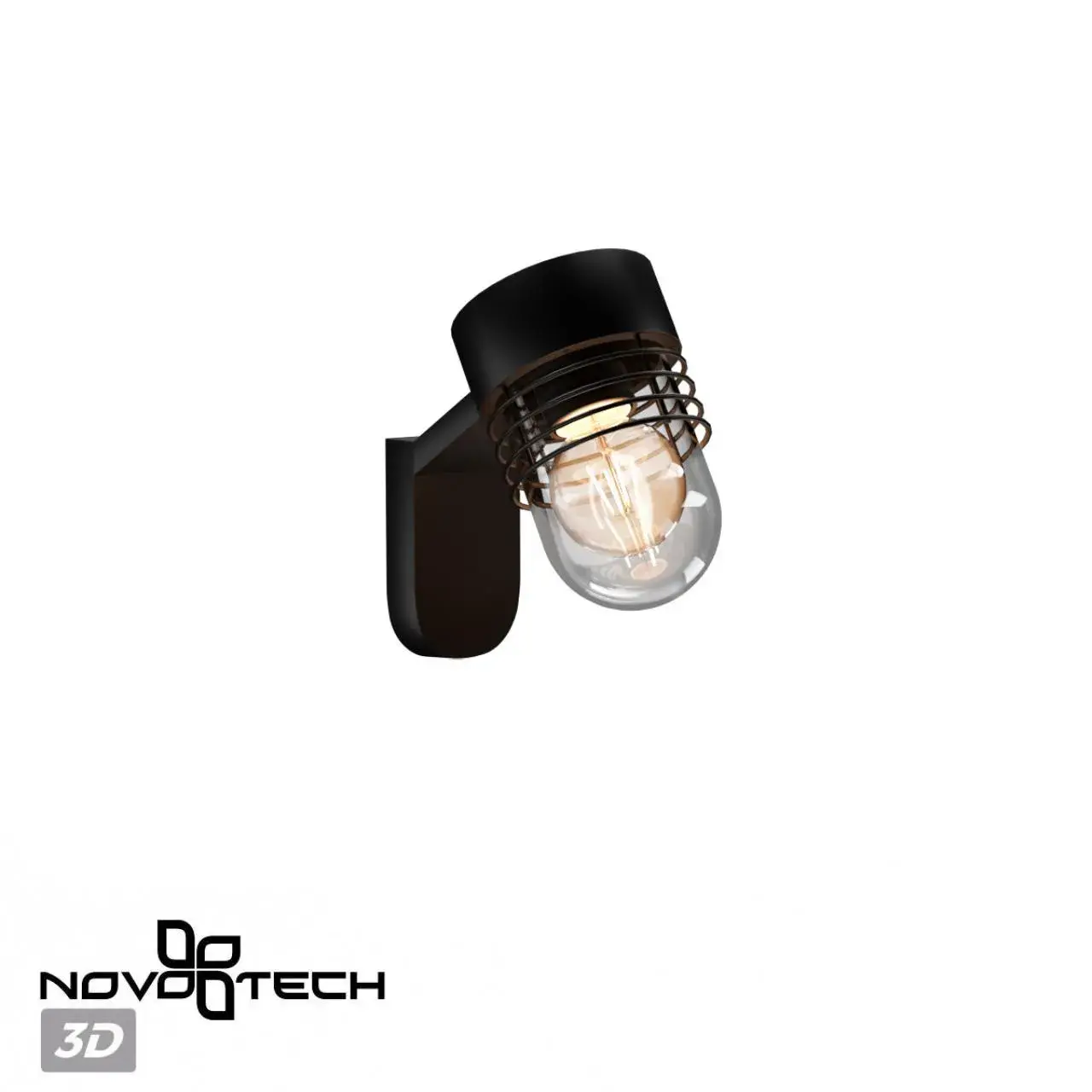 Настенный уличный светильник Novotech черный матовый из алюминия с открытой арматурой и прозрачным плафоном, ракурс 3