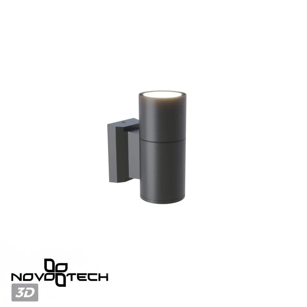 Настенный уличный светильник Novotech матовый черный, цилиндрический корпус из металла, минималистичный дизайн, ракурс 3
