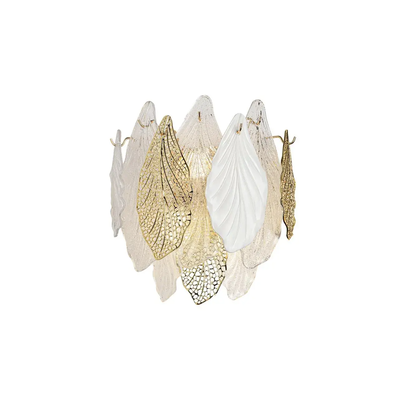 Накладное бра Odeon Light LACE, композиция из трех плафонов разных фактур: золотой ажур и матовый белый фарфор, ракурс 3